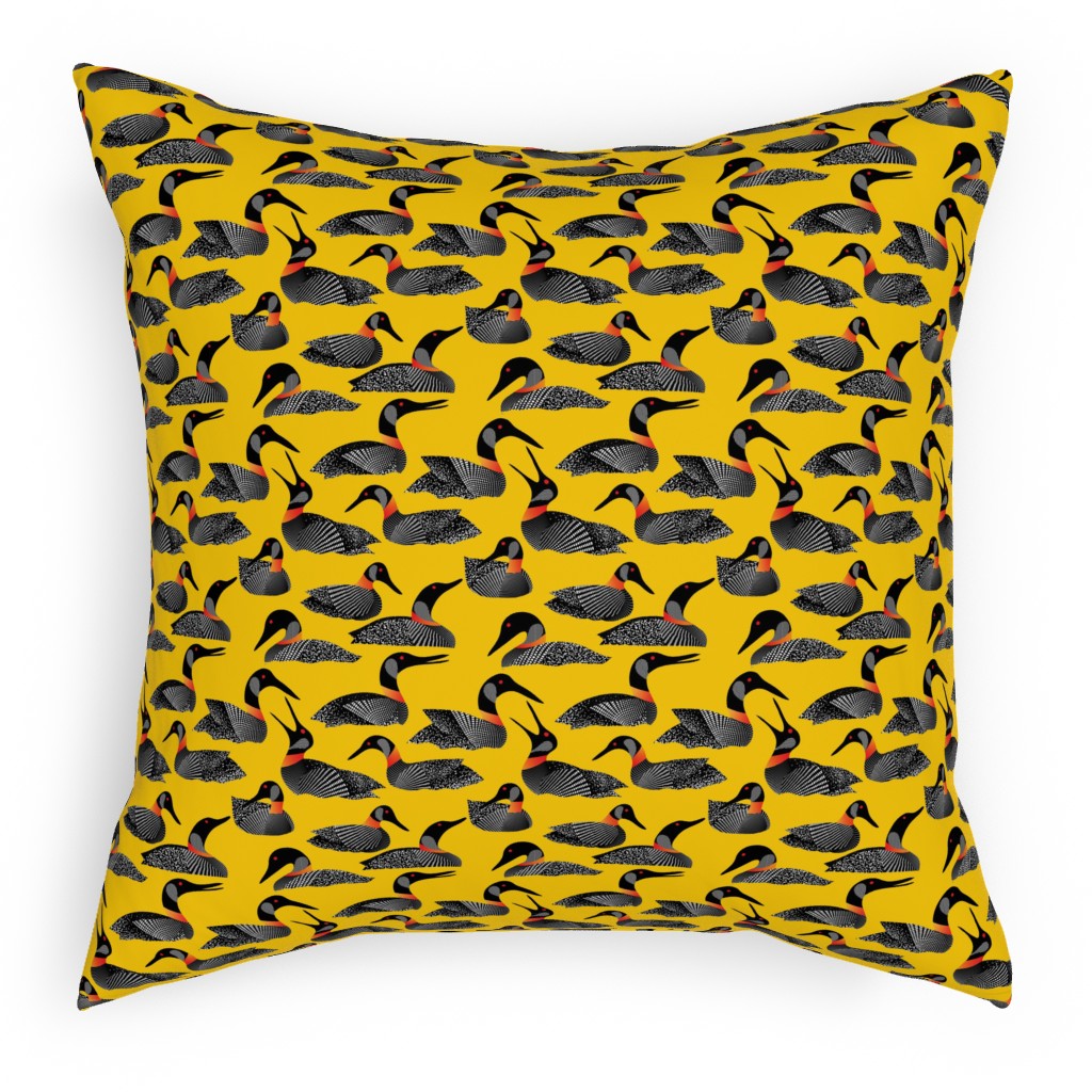 Common Loon of Canada - Yellow Pillow, Woven, Black, 18x18, Single Sided, Yellow, Classic Yellow