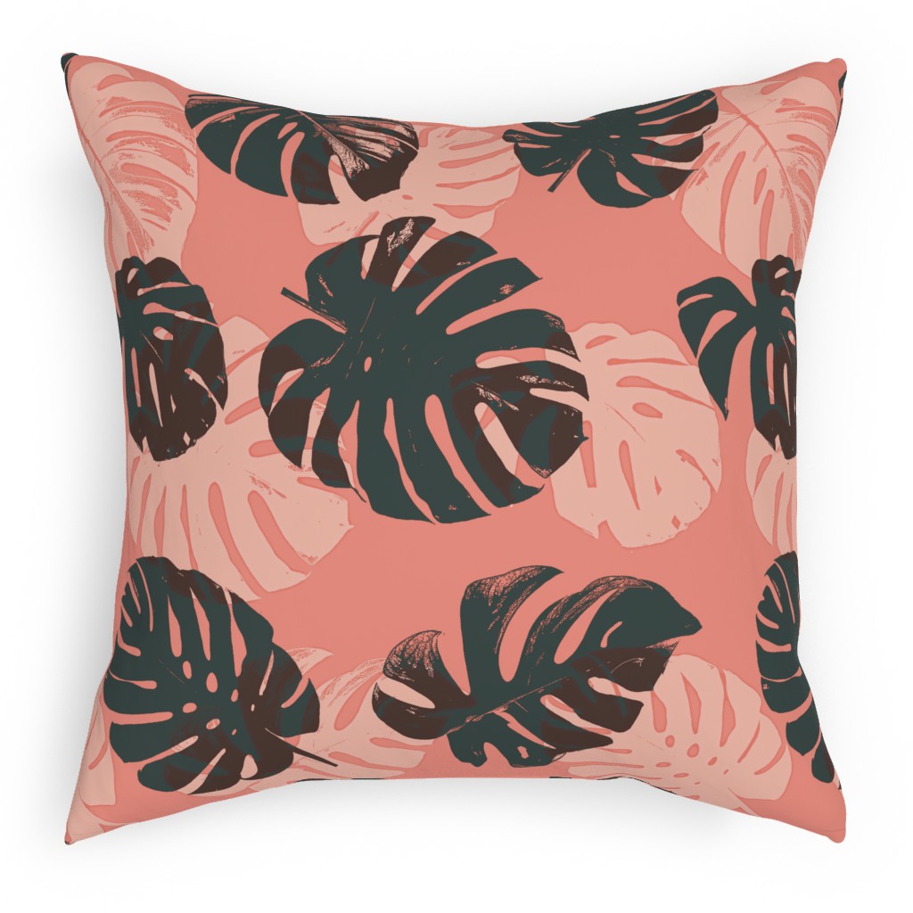 Monstera Leaves - Calypso Pillow, Woven, Black, 18x18, Single Sided, Pink