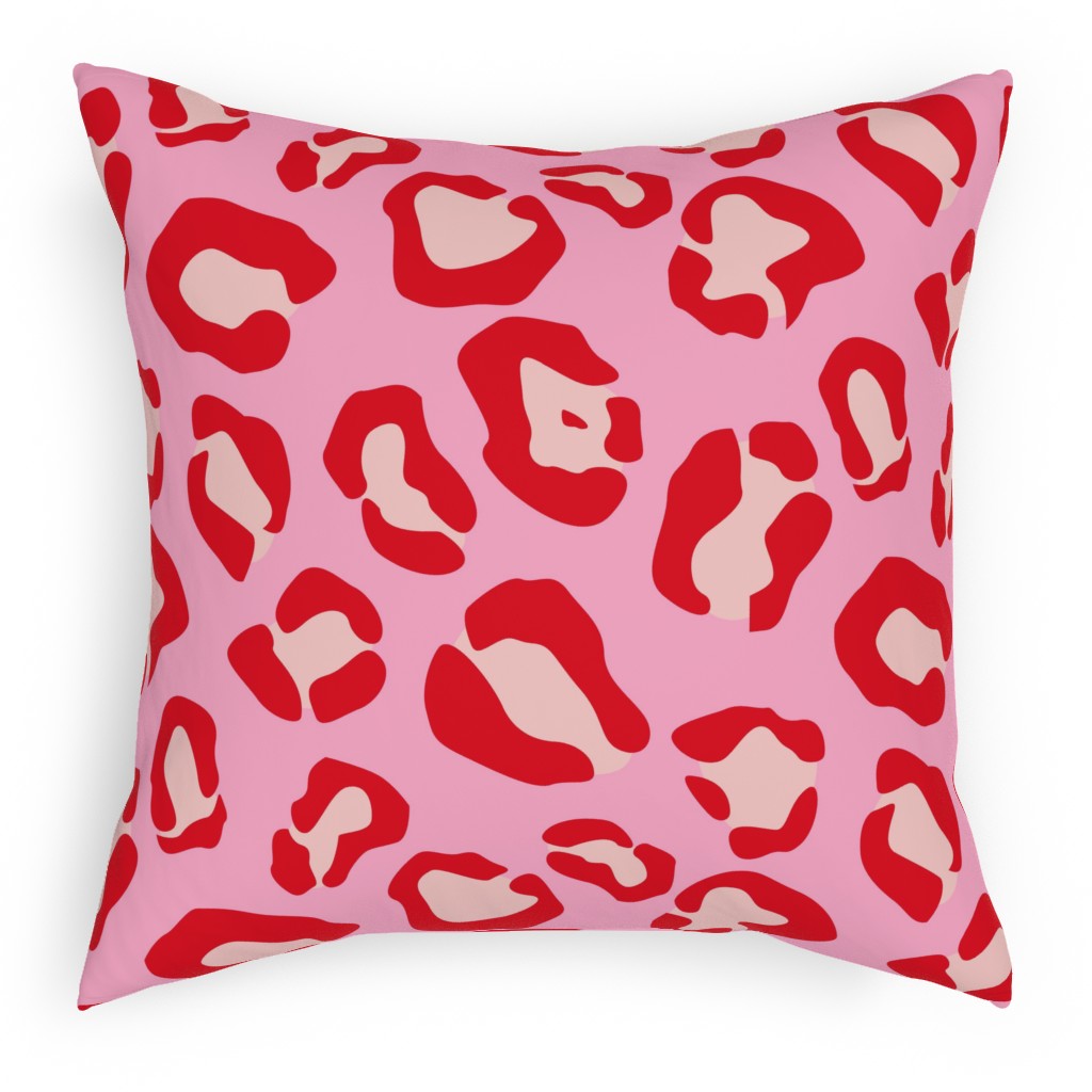 Leopard - Pink and Red Pillow, Woven, Black, 18x18, Single Sided, Pink