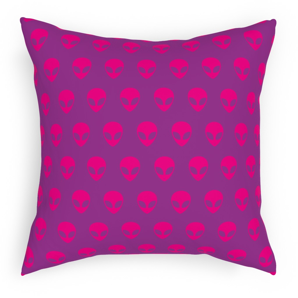 Retro Alien Heads Pillow, Woven, Black, 18x18, Single Sided, Pink