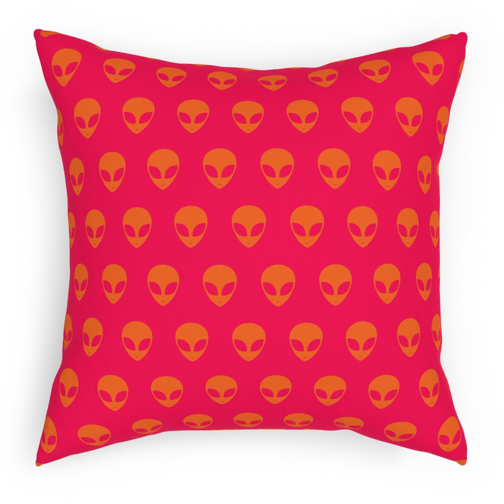Retro Alien Heads Pillow, Woven, Black, 18x18, Single Sided, Pink, Red Lantern