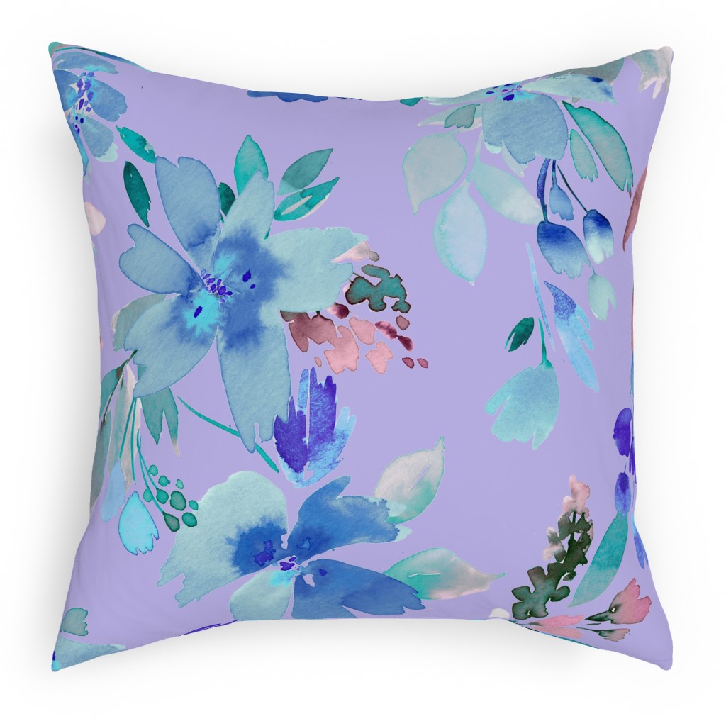 Very Peri Summer Floral - Purple Pillow, Woven, Black, 18x18, Single Sided, Purple