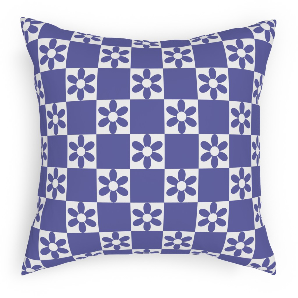 Daisy Checkerboard Pillow, Woven, Black, 18x18, Single Sided, Purple
