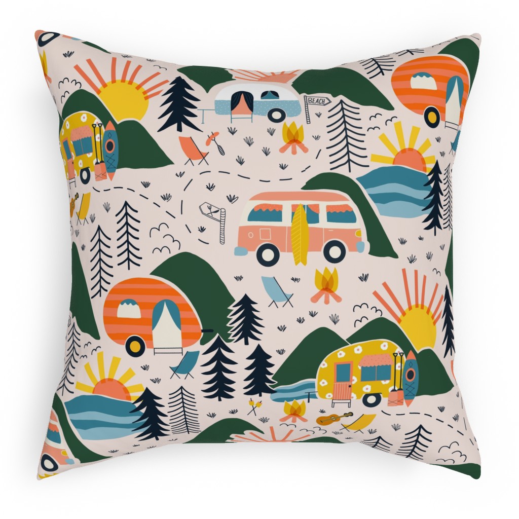 Camping Pillow, Woven, Black, 18x18, Single Sided, Multicolor