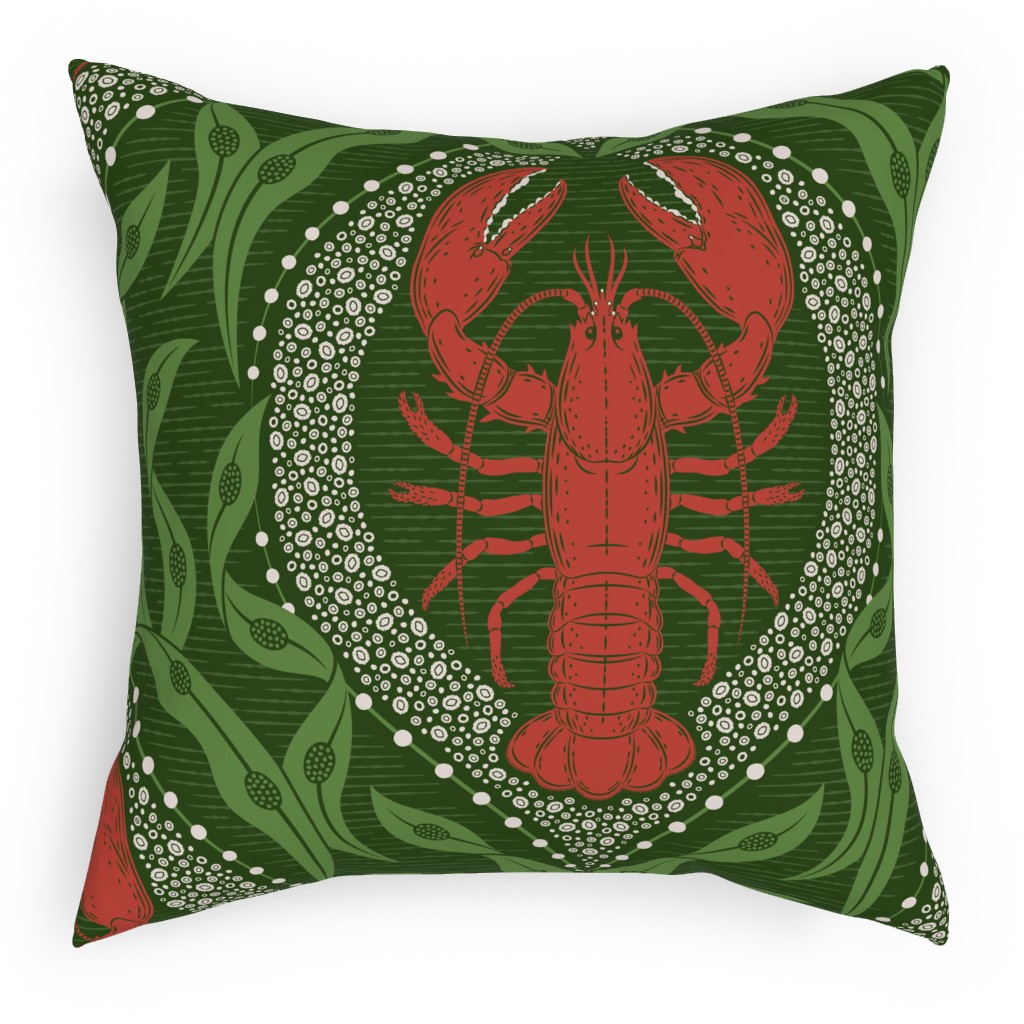 Lobster and Seaweed Nautical Damask Pillow, Woven, Black, 18x18, Single Sided, Green