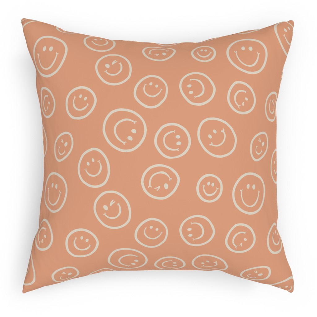 Smiley Winking Faces Pillow, Woven, Black, 18x18, Single Sided, Pink