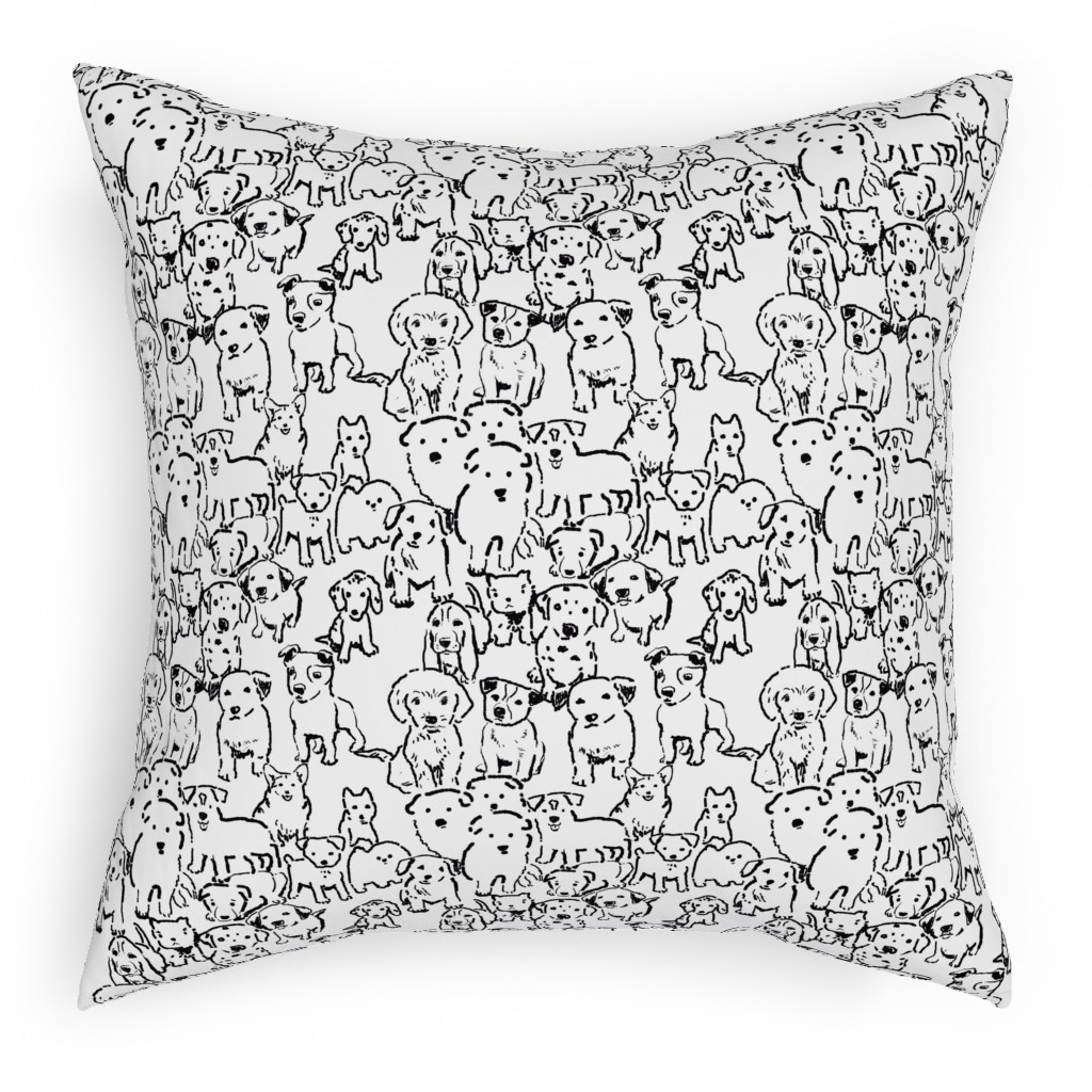 Puppies Pillow, Woven, Black, 18x18, Single Sided, White