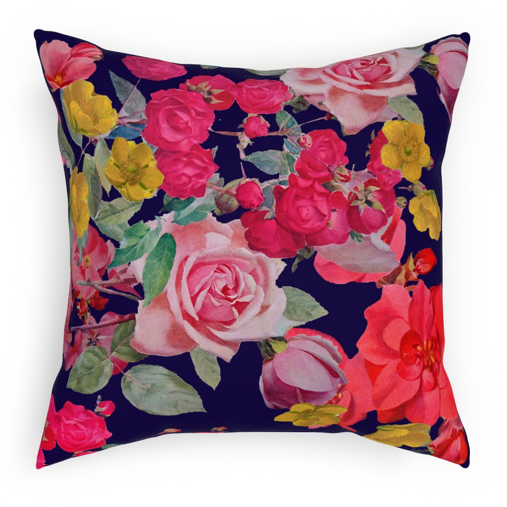 Antique Floral Print - Multi Pillow, Woven, Black, 18x18, Single Sided, Multicolor