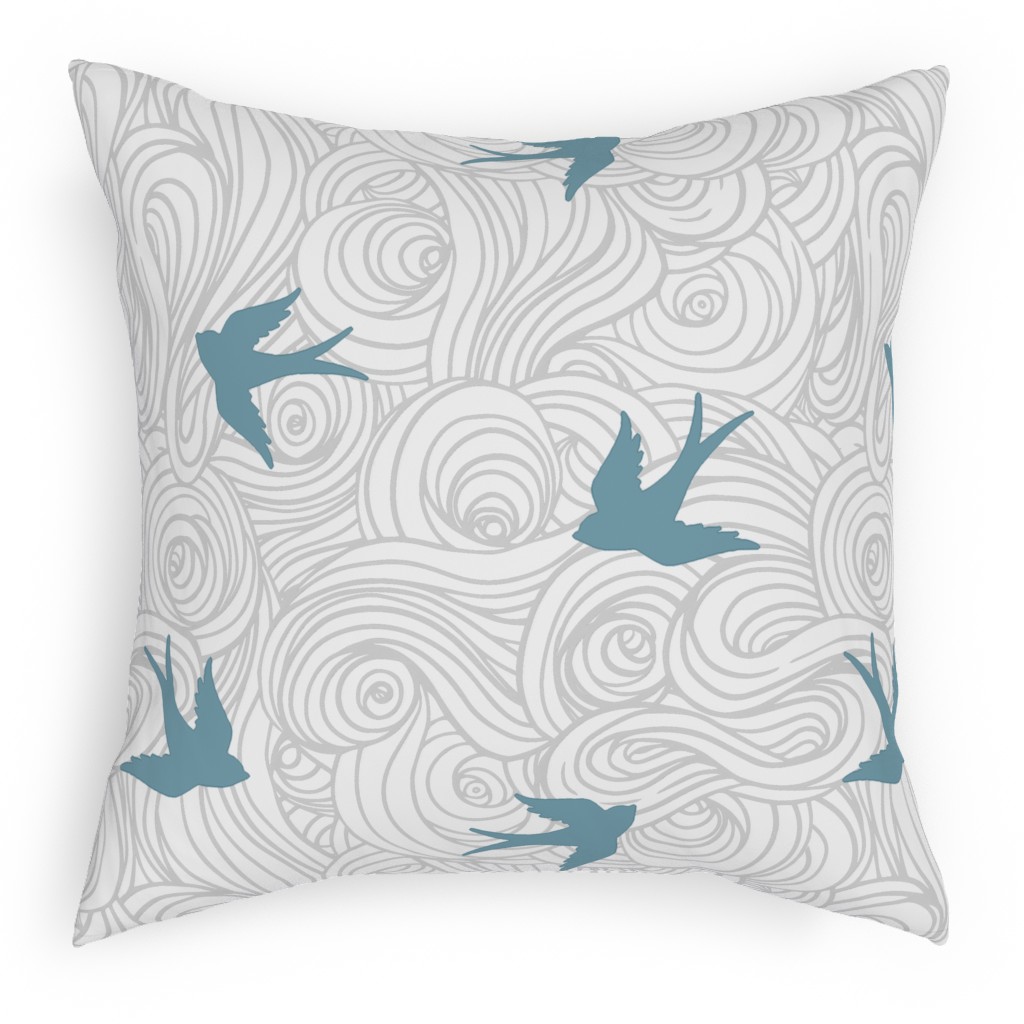 Ocean Flight in Overcast Calm and Sea Pillow, Woven, Black, 18x18, Single Sided, Blue, True Blue