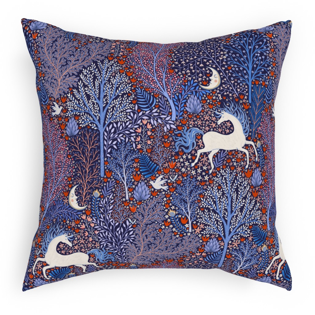 Unicorn in Nocturnal Forest - Purple Pillow, Woven, Black, 18x18, Single Sided, Purple