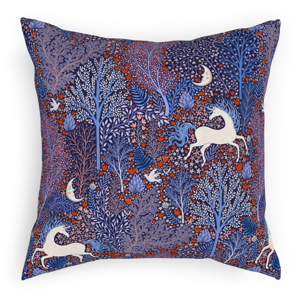 Unicorn in Nocturnal Forest - Purple Pillow, Woven, Black, 18x18, Single Sided, Purple, Purple