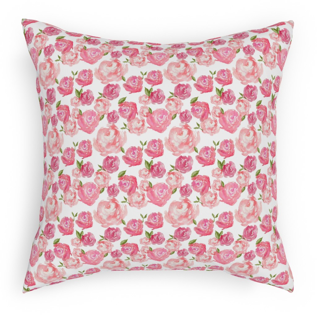 Watercolor Floral - Pink Pillow, Woven, Black, 18x18, Single Sided, Pink