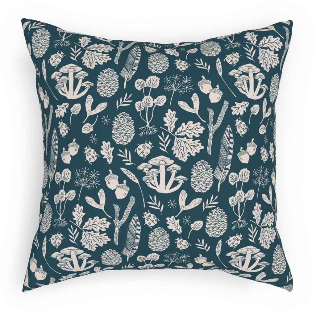 Nature Walk in Autumn - Blue and Cream Pillow, Woven, Black, 18x18, Single Sided, Blue