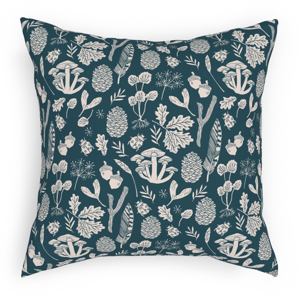 Nature Walk in Autumn - Blue and Cream Pillow, Woven, Black, 18x18, Single Sided, Blue, True Blue