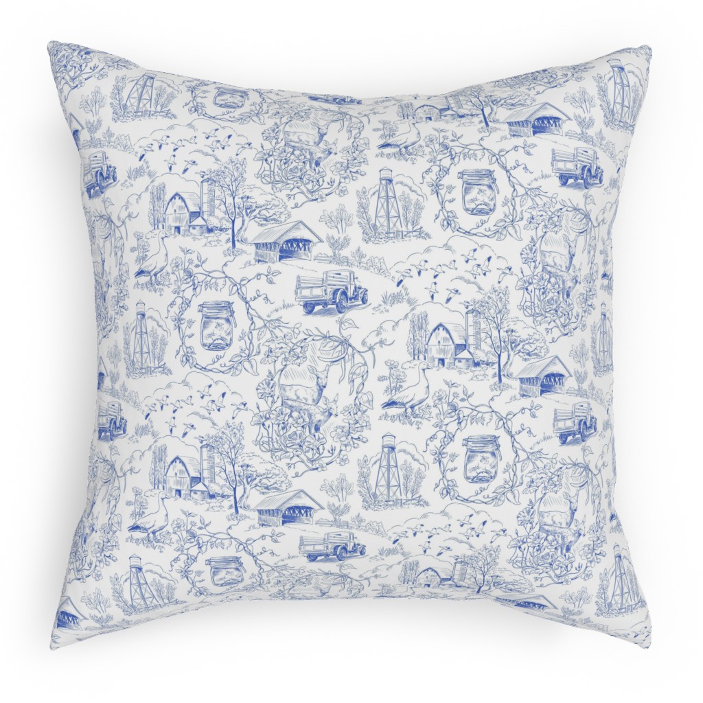 Country Living Toile - Blue Pillow, Woven, Black, 18x18, Single Sided, Blue, True Blue