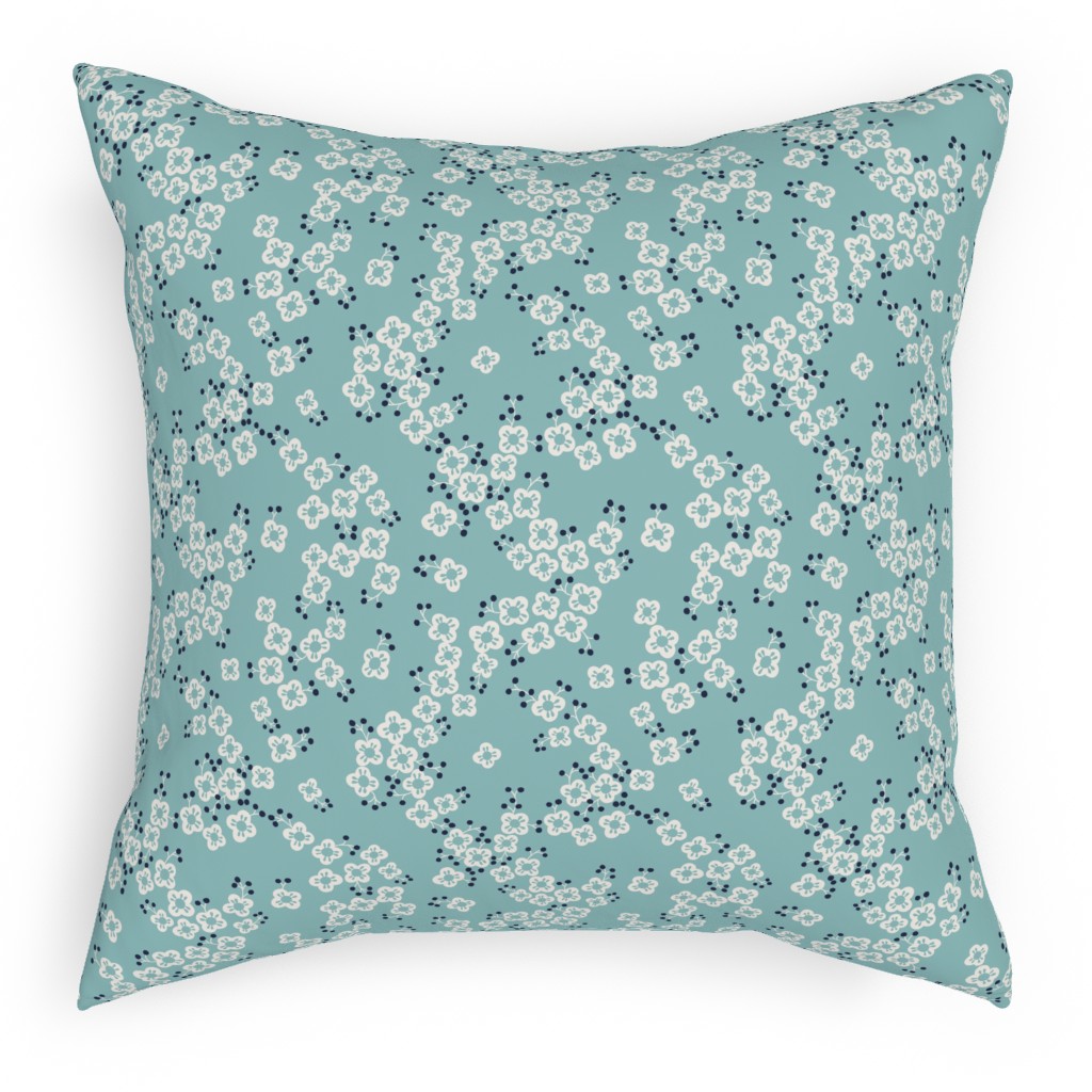 Japanese Blossom - Blue Pillow, Woven, Black, 18x18, Single Sided, Blue, True Blue