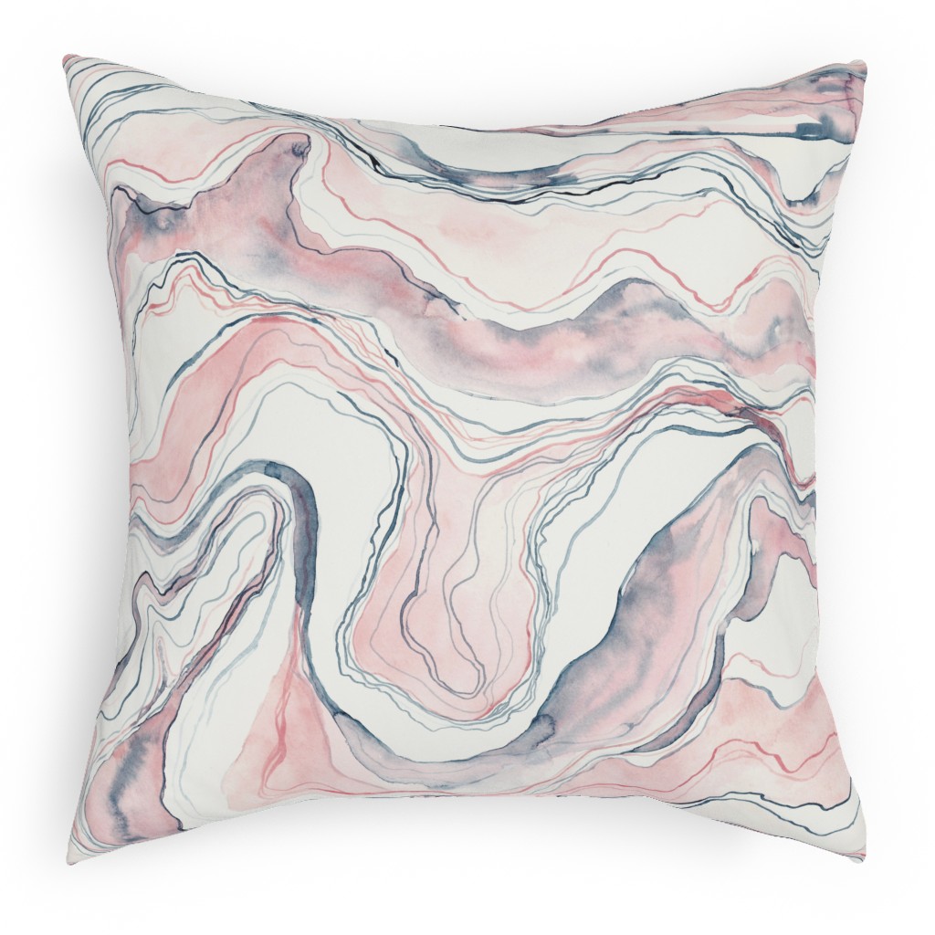 Watercolor Marble Pillow, Woven, Black, 18x18, Single Sided, Pink, Quartz