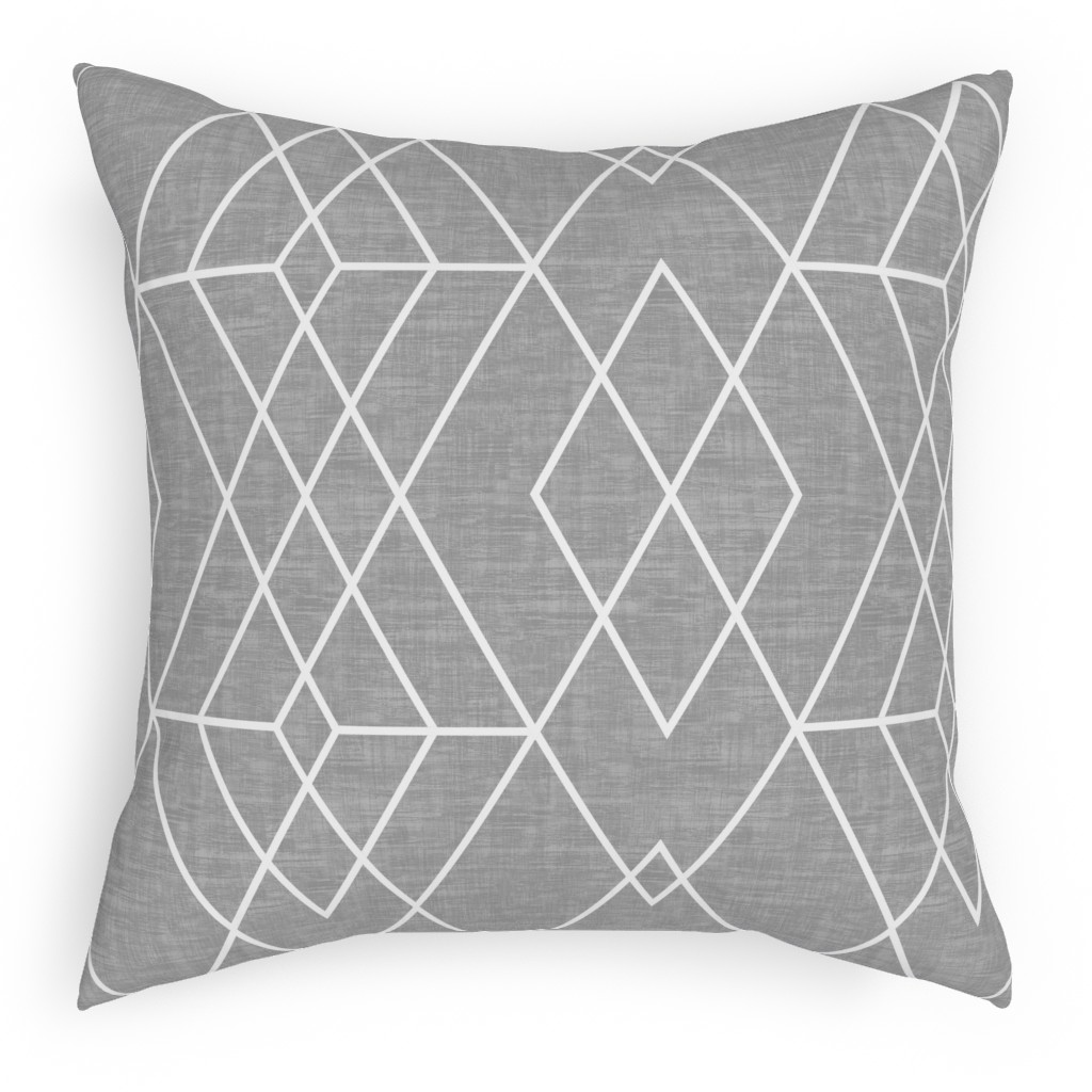 Geometric Grid - Gray Pillow, Woven, Black, 18x18, Single Sided, Gray