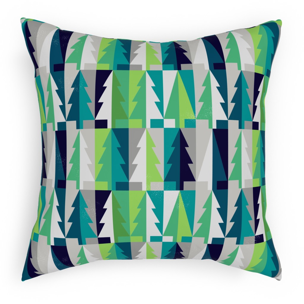 Winter Pine Tree Forest - Green Pillow, Woven, Black, 18x18, Single Sided, Green, Classic Green