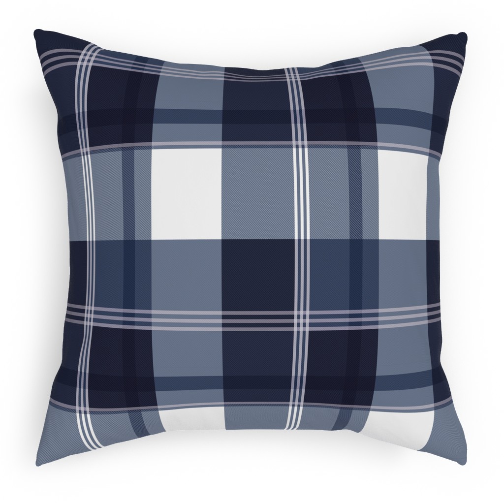 Navy Blue Plaid Pillow, Woven, Black, 18x18, Single Sided, Blue, True Blue