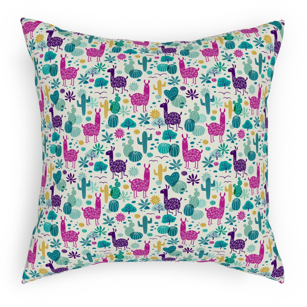 Llamas in the Desert - Multicolor Pillow, Woven, Black, 18x18, Single Sided, Multicolor