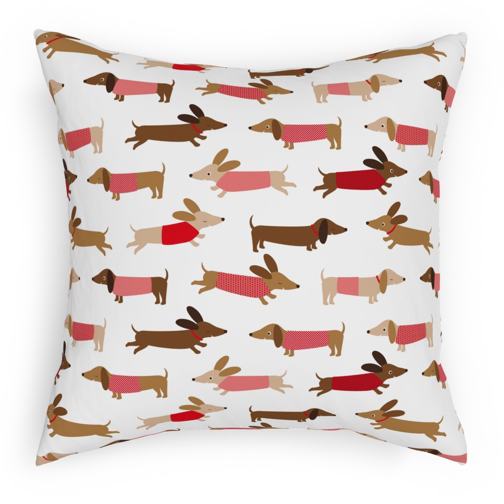 Daschunds Pillow, Woven, Black, 18x18, Single Sided, Multicolor, Cherry