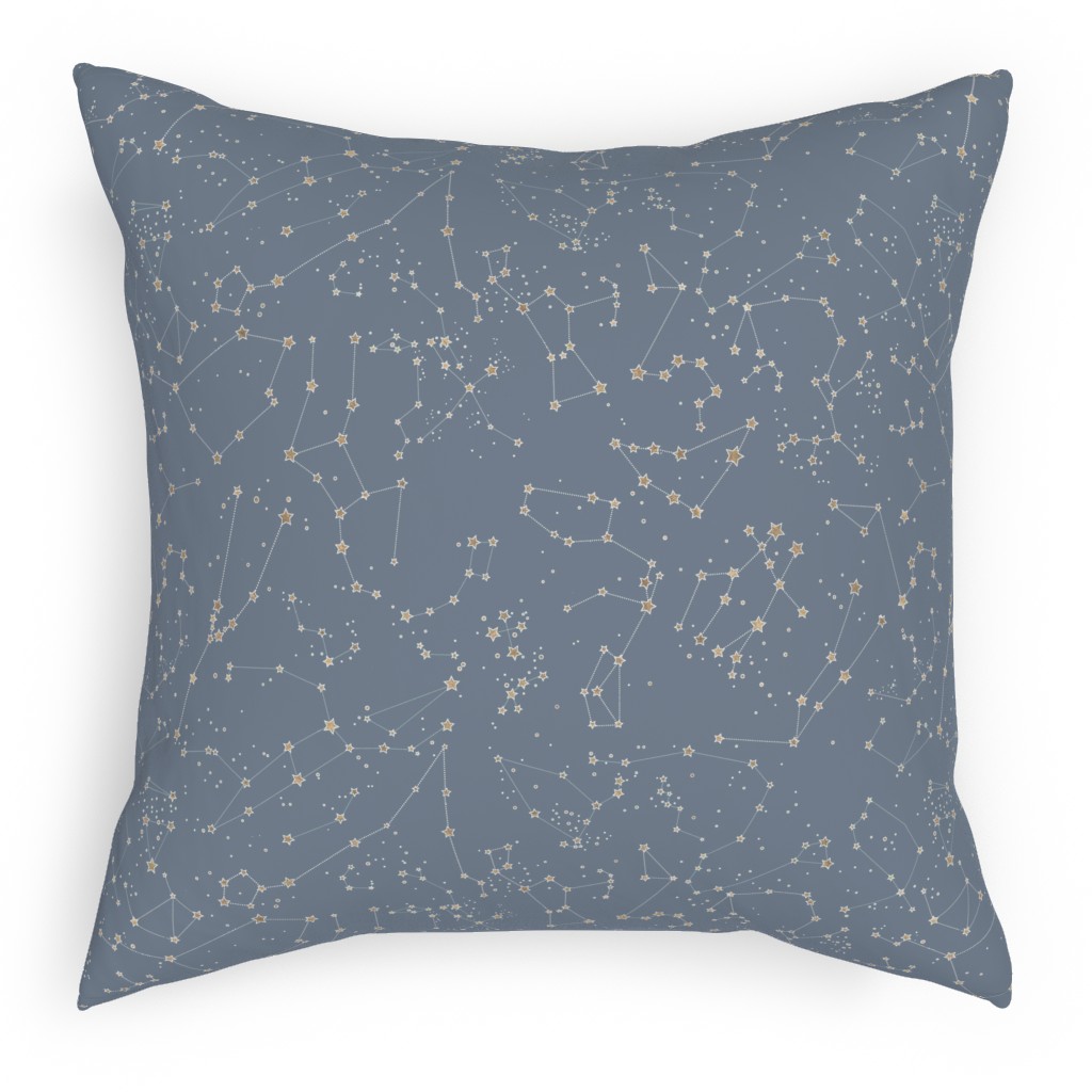 Constellations - Grey With Gold Stars Pillow, Woven, Black, 18x18, Single Sided, Gray