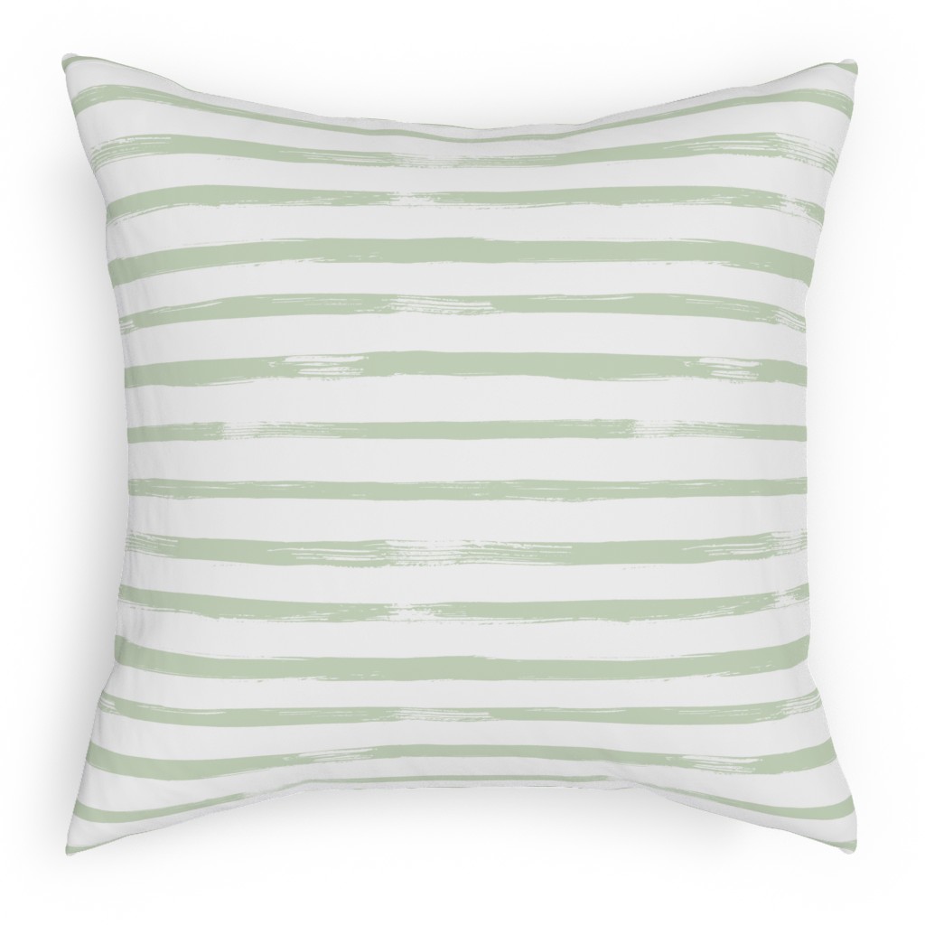 Sage and White Stripes Pillow, Woven, Black, 18x18, Single Sided, Green, Classic Green
