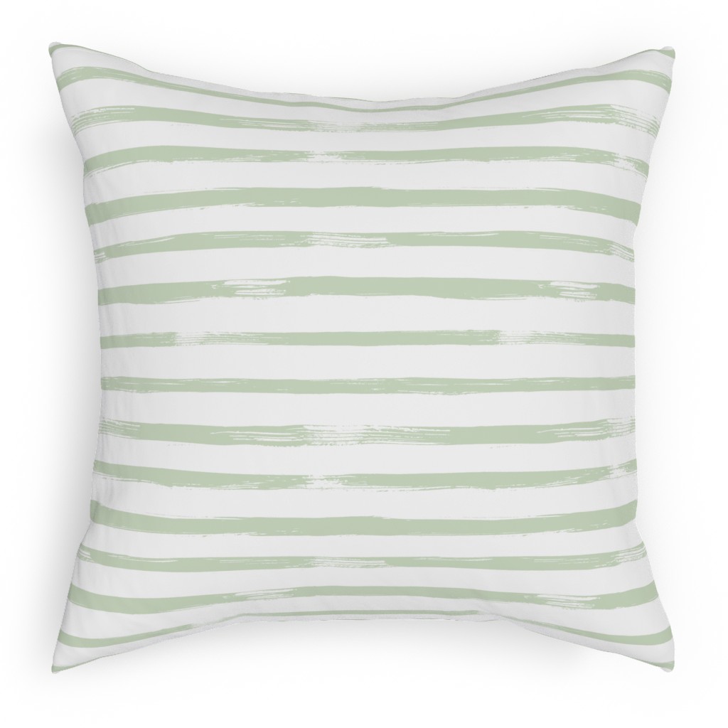 Sage and White Stripes Pillow, Woven, Black, 18x18, Single Sided, Green