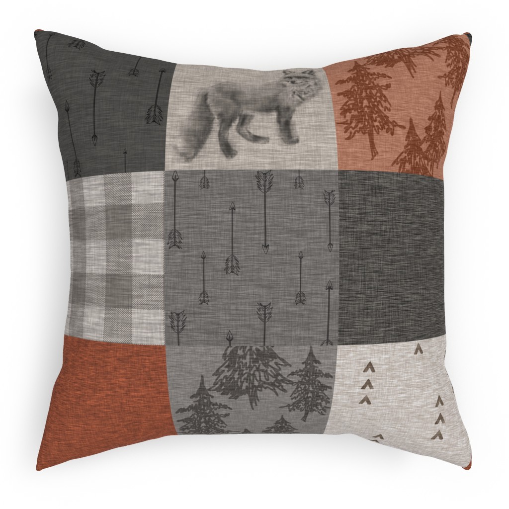 Fox and Arrows - Rust and Grey Pillow, Woven, Black, 18x18, Single Sided, Gray