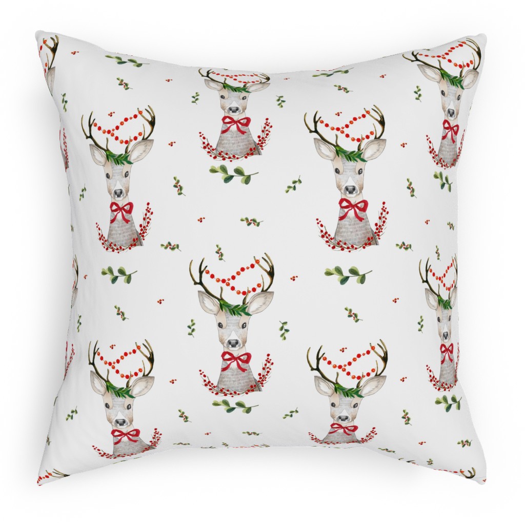 Holiday Fancy Deer With Holly Pillow, Woven, Black, 18x18, Single Sided, Multicolor