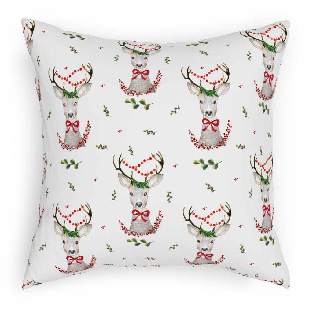 Holiday Fancy Deer With Holly Pillow, Woven, Black, 18x18, Single Sided, Multicolor