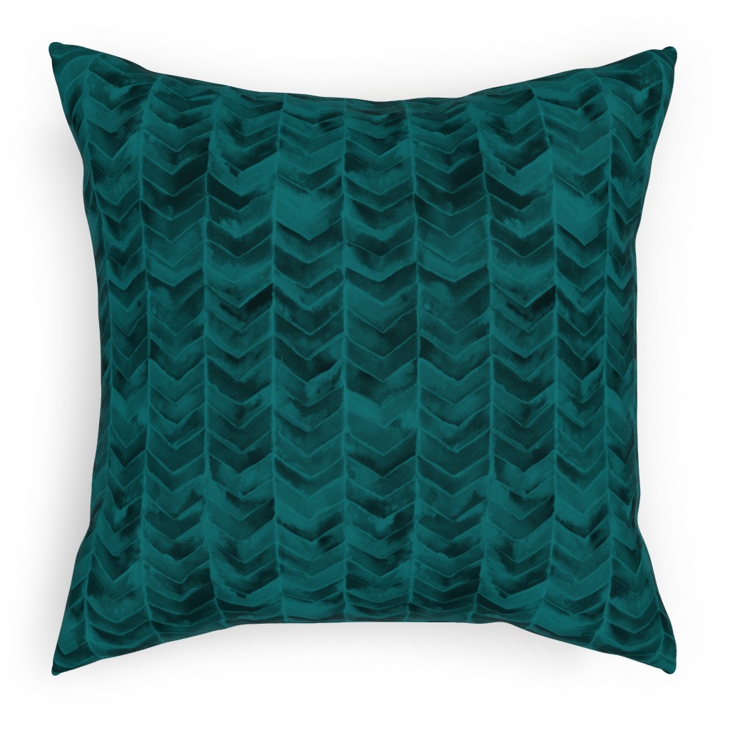 Watercolor Chevron Pillow, Woven, Black, 18x18, Single Sided, Green