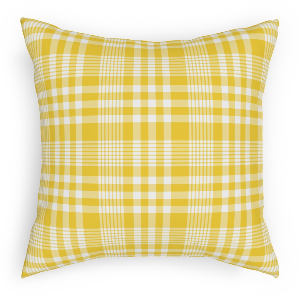Plaid Pattern Pillow, Woven, Black, 18x18, Single Sided, Yellow