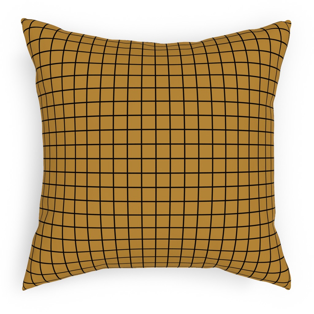 Square Grid Pillow, Woven, Black, 18x18, Single Sided, Brown