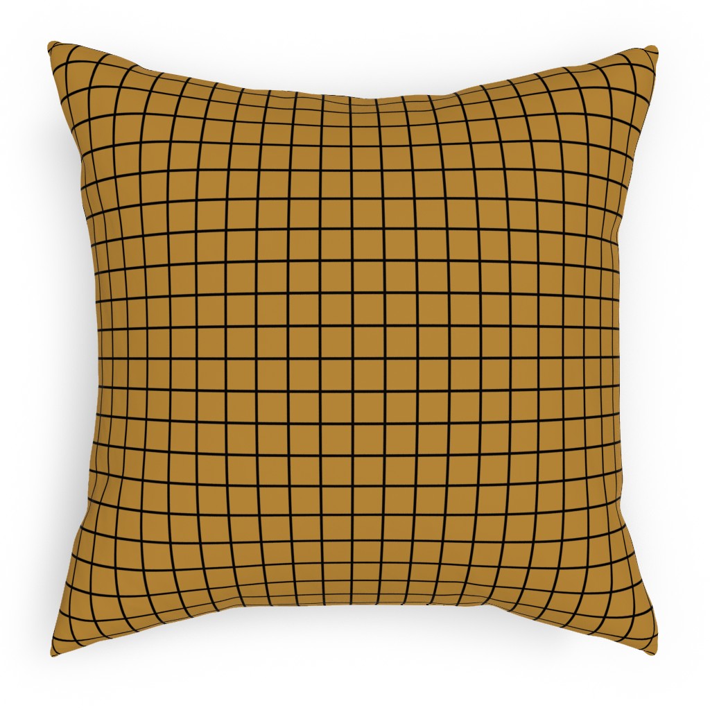 Square Grid Pillow, Woven, Black, 18x18, Single Sided, Brown, Golden