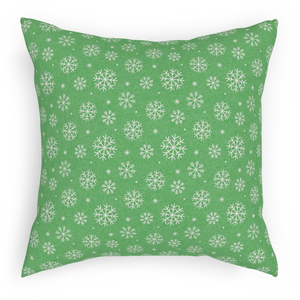 Snowflakes on Mottled Green Pillow, Woven, Black, 18x18, Single Sided, Green, Classic Green