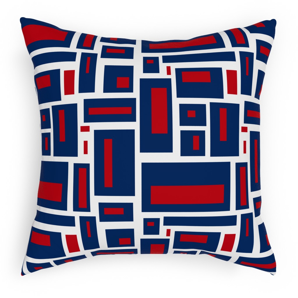Geometric Rectangles in Red, White and Blue Pillow, Woven, Black, 18x18, Single Sided, Blue, True Blue