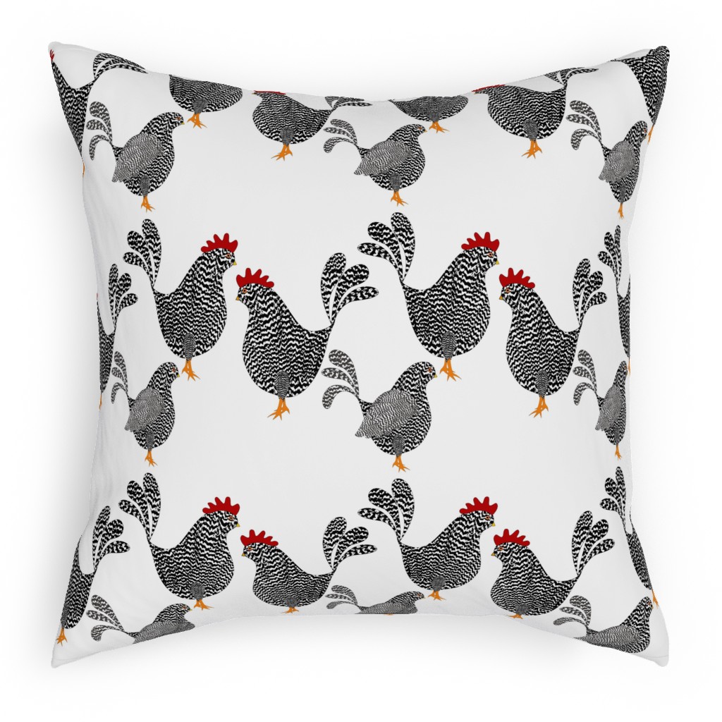Chick Chick Chickens - Black and White Pillow, Woven, Black, 18x18, Single Sided, White, White