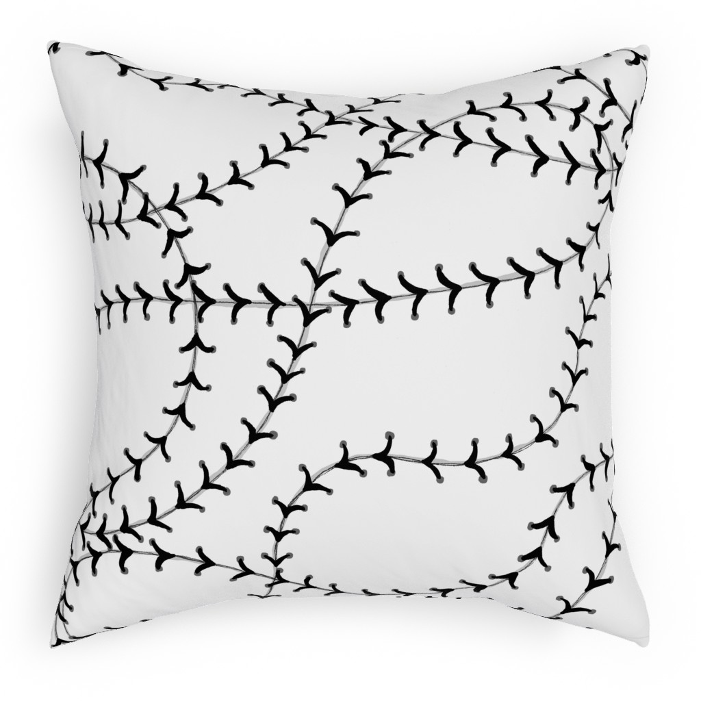 Ball Pillow, Woven, Black, 18x18, Single Sided, White, White