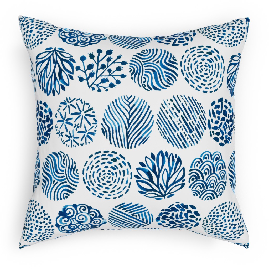 Watercolor Circles of Nature - Blue Pillow, Woven, Black, 18x18, Single Sided, Blue