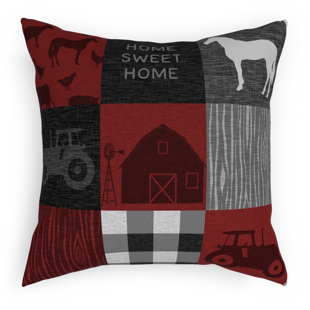 Home Sweet Home Farm - Red and Black Pillow, Woven, Black, 18x18, Single Sided, Red