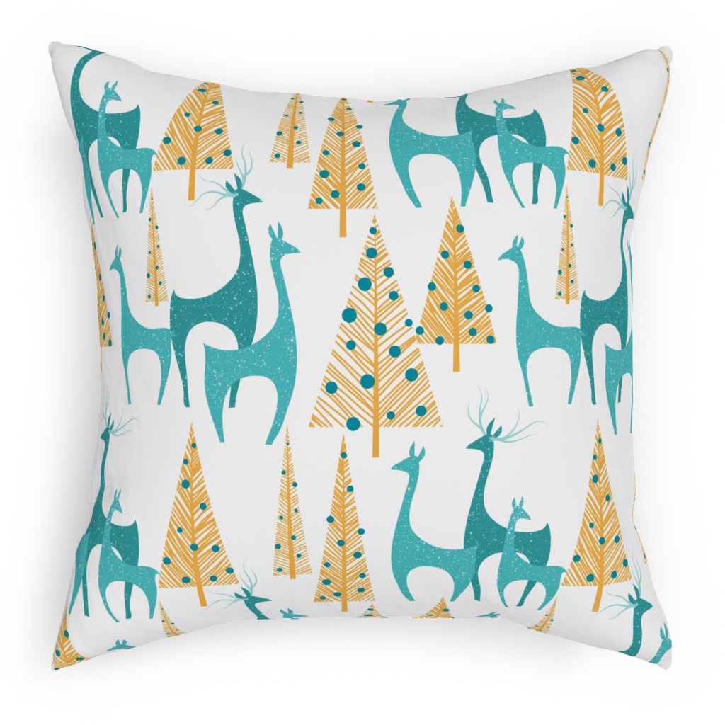 Christmas Morning Deer Pillow, Woven, Black, 18x18, Single Sided, Multicolor