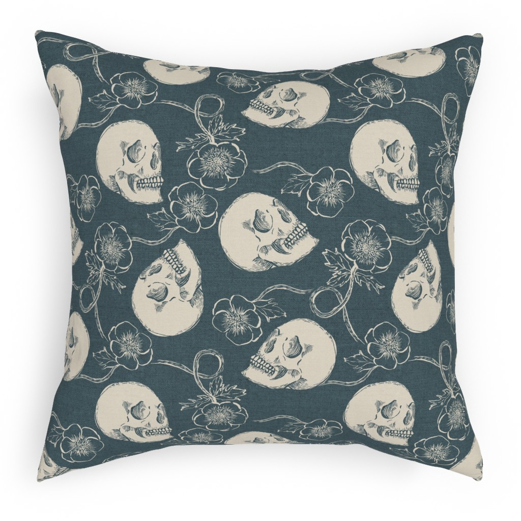 Skulls and Anemones - Grey Pillow, Woven, Black, 18x18, Single Sided, Gray