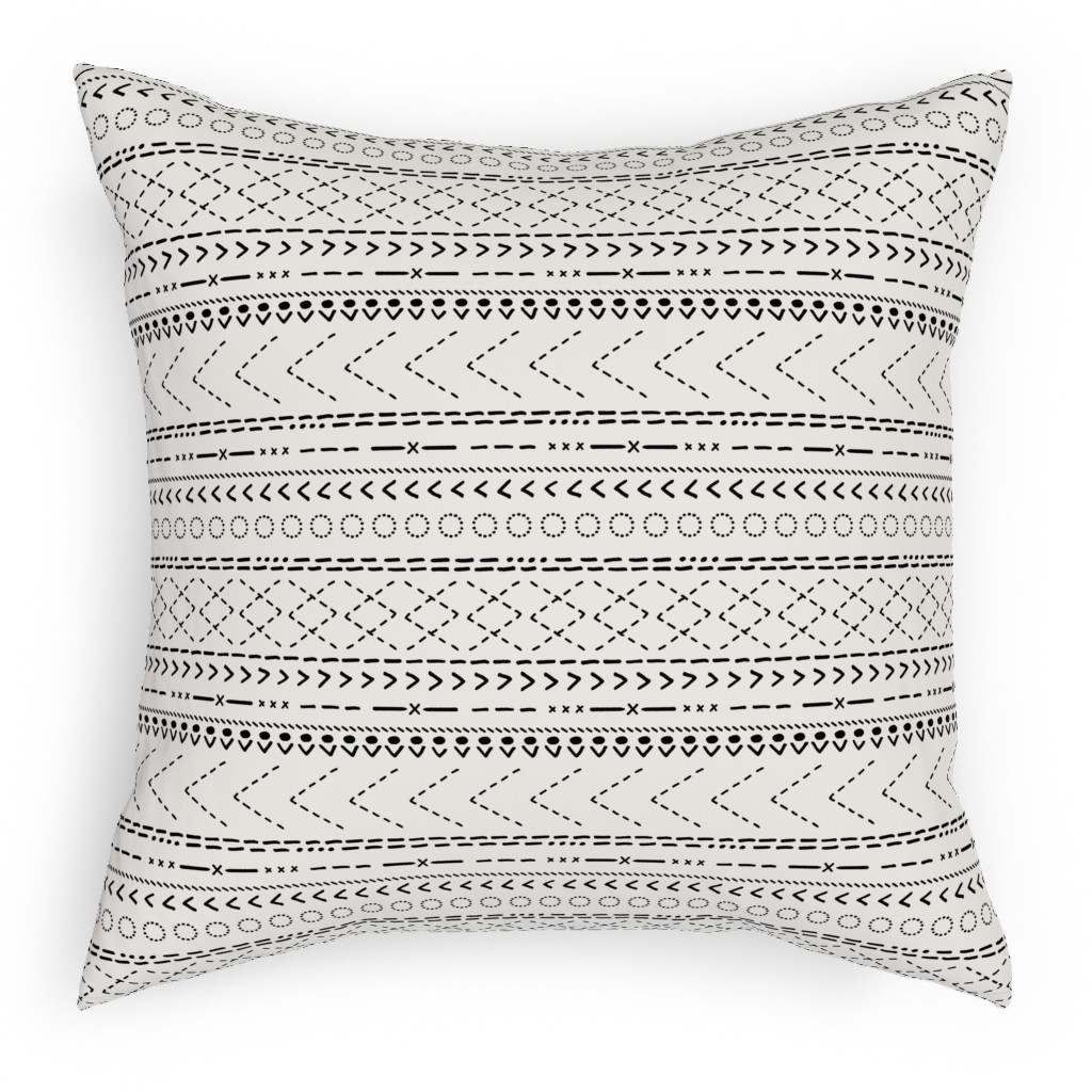 Minimal Mudcloth Bohemian - Light Pillow, Woven, Black, 18x18, Single Sided, Beige