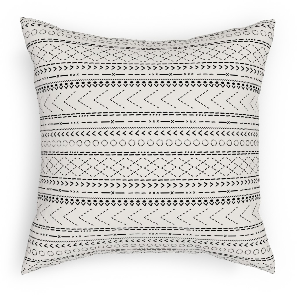 Minimal Mudcloth Bohemian - Light Pillow, Woven, Black, 18x18, Single Sided, Beige, Pearl