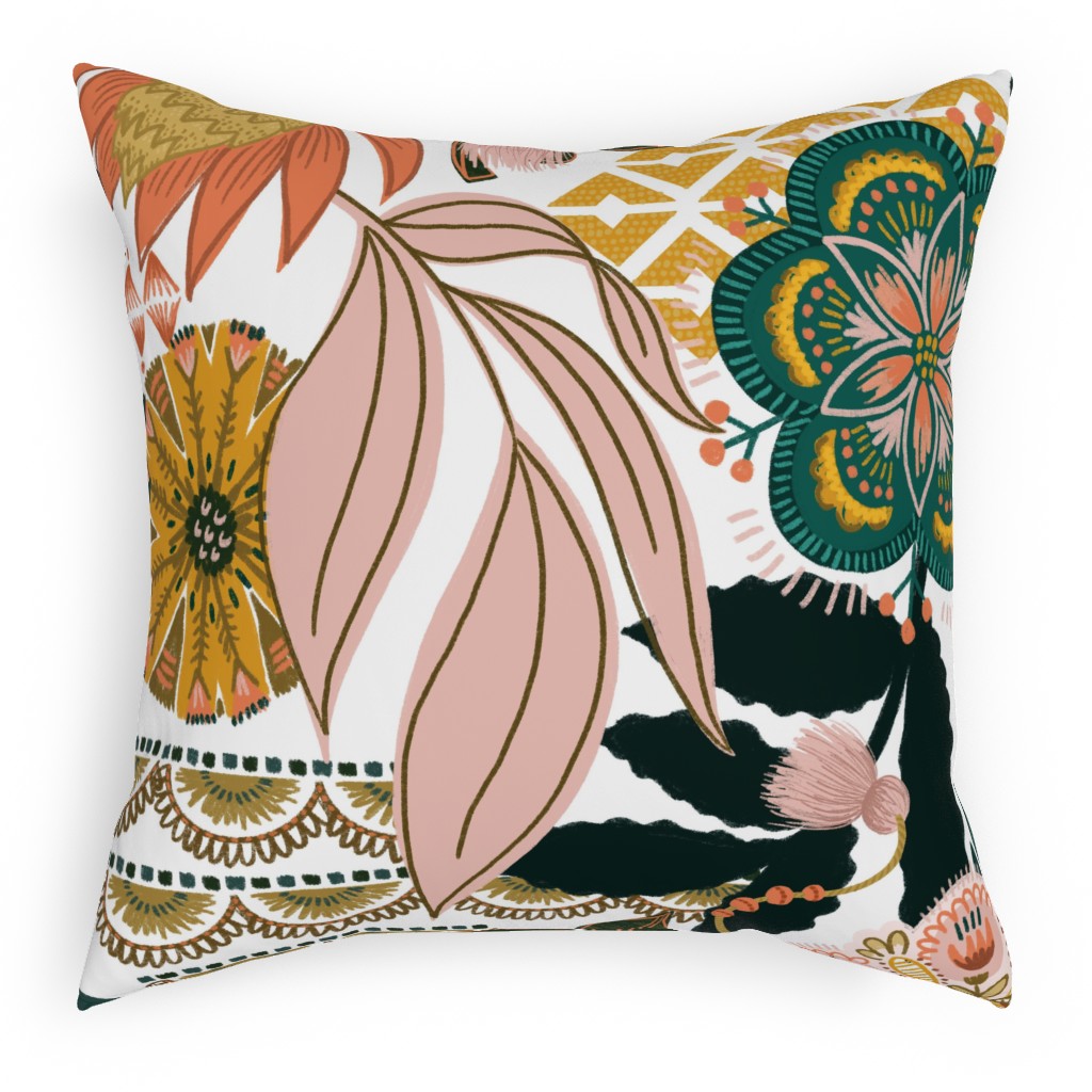 Boho Tropical Pillow, Woven, Black, 18x18, Single Sided, Multicolor, White