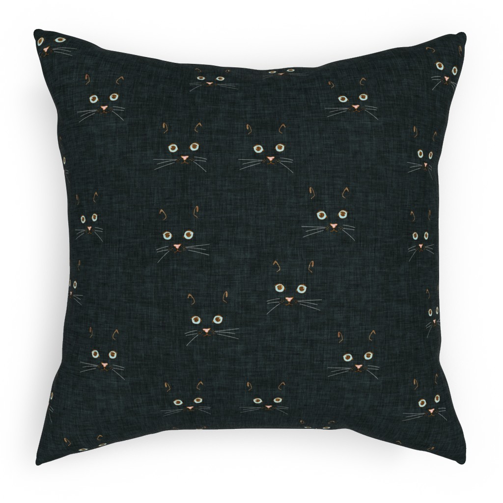 Cat Face - Black Pillow, Woven, Black, 18x18, Single Sided, Black, Black