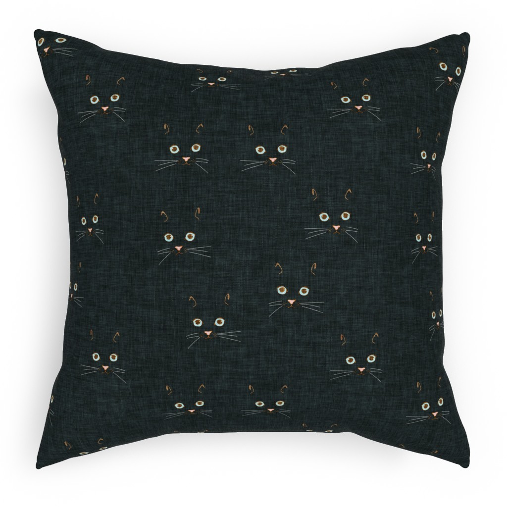 Cat Face - Black Pillow, Woven, Black, 18x18, Single Sided, Black