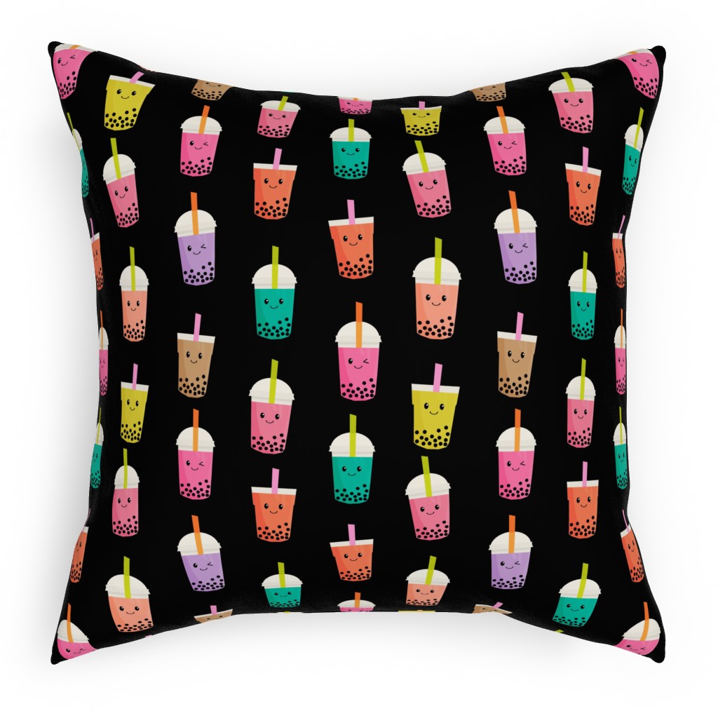 Boba Tea Pillow, Woven, Black, 18x18, Single Sided, Black, Black